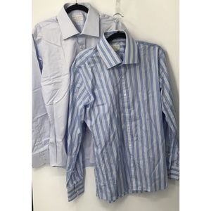 Frank Rostron lot of 2 men blue striped long sleeve button down sz L Custom Made